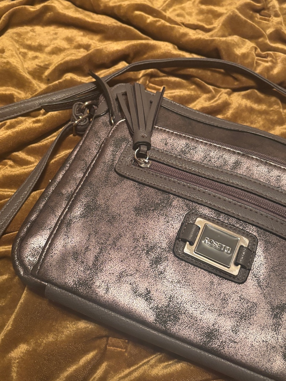 Rosetti Metallic Silver Crossbody Bag - Gray Leather - Like New
